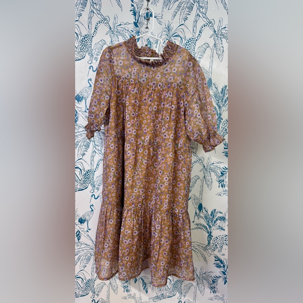 Floral Brown Dress with Ruffle Hem